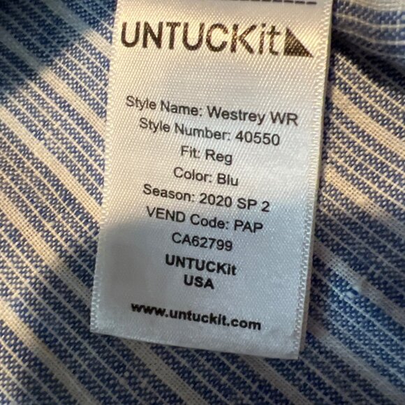 Untuckit Westrey Wrinkle Resistant Blue Striped Linen Short Sleeve Shirt XXL - Picture 3 of 7